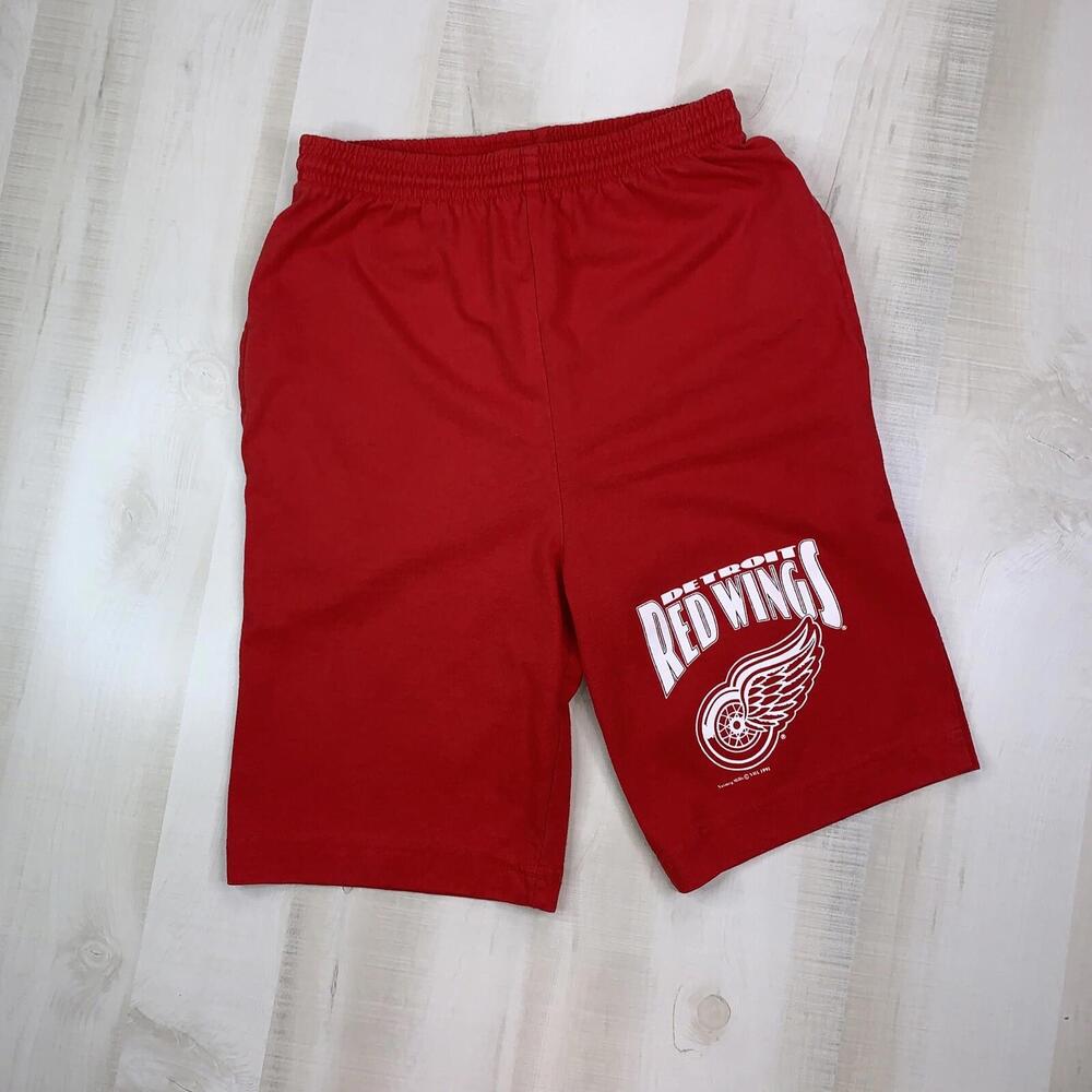 Vintage 90s Nutmeg Mills Detroit Red Wings Drawstring Shorts W/Pockets Mens Med